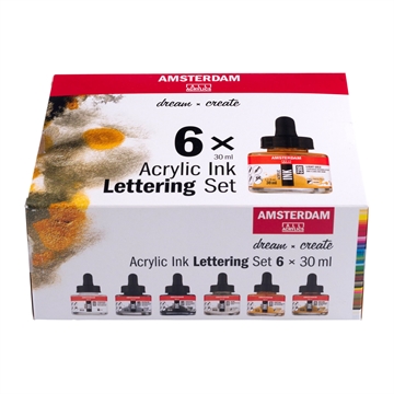 Amsterdam Ink Lettering Sæt 6x30ml m/pipette